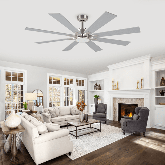 72 inch Large Ceiling Fan with Remote, 5 Color Temperature LED Dimmable Light, 8 Double-sided Blades
