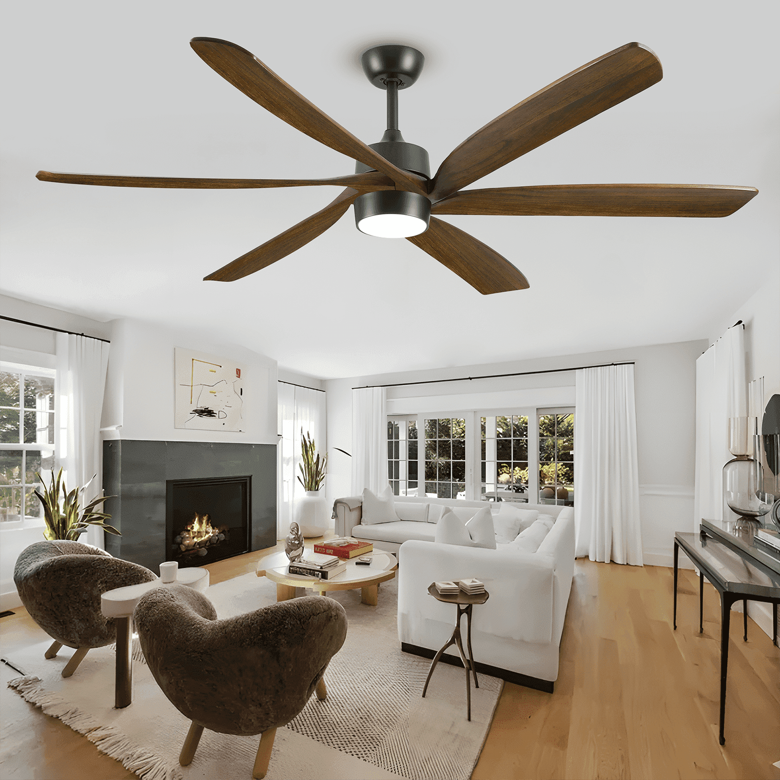 72 in Outdoor Ceiling Fan for Patios with Light and Remote, Reversible 6 Blades Wood Modern Farmhouse Fan for Indoor Exterior Porch Living Room Garage
