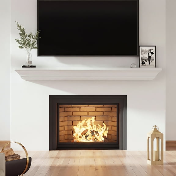 72 inch White Fireplace Mantel - Handcrafted Hollow Rustic Wood Wall Mounted Floating Shelf with Invisible Heavy Duty Wood Bracket.Step-like fireplace mantel