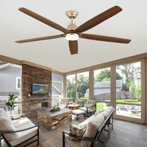 72 inch large Outdoor Ceiling Fans with Lights, Brass Golden Farmhouse Ceiling Fan, 5 Wood Reversible Blades, High CFM 6 Speed Noiseless DC Motor, 3 CCT Dimmable