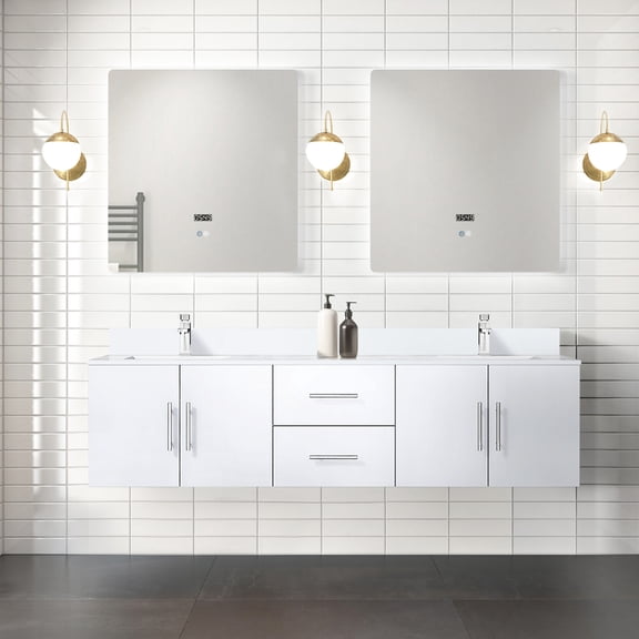 72 - inch wide white bath vanity | Equipped with scratch - resistant quartz, single - hole chrome faucet and 30 - inch mirrors | Provide a modern and convenient bathroom experience