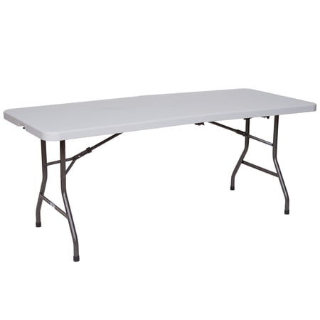 72 inch x 30 inch Rhino Plastic Rectangle Half Folding Table - White Granite