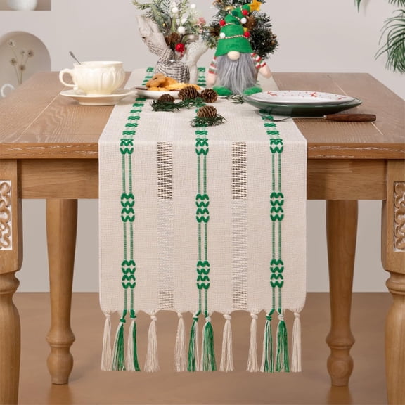 72 inches Macrame Woven Coffee Table Runner Cotton Rustic Fall ThanksgivingTable Runner with Tassels for Boho Home Decor Dining Living Room 13x72 inches Nude