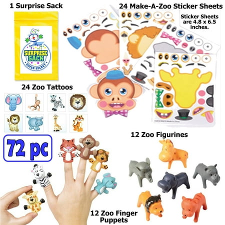 72 pc Super Safari Zoo Party Favor Pack - Great Toddler Party Favors, Animal Party Favors, Safari - Jungle Party Favors, and Party Favors for Toddlers (Stickers, Tattoos, Figurines &Puppets)