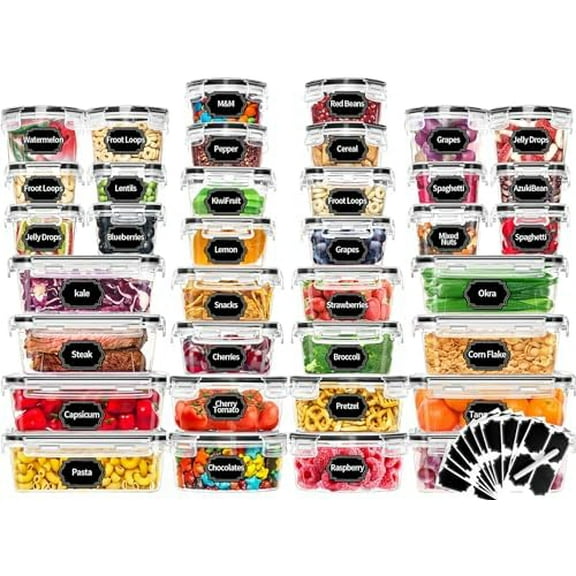 72 piece Food Storage Containers Set with Airtight Lids (36 Containers & 36 Lids), Plastic Leak-Proof Kitchen Storage Containers for Pantry Organizers and storage - Meal Prep, Lunch Containers