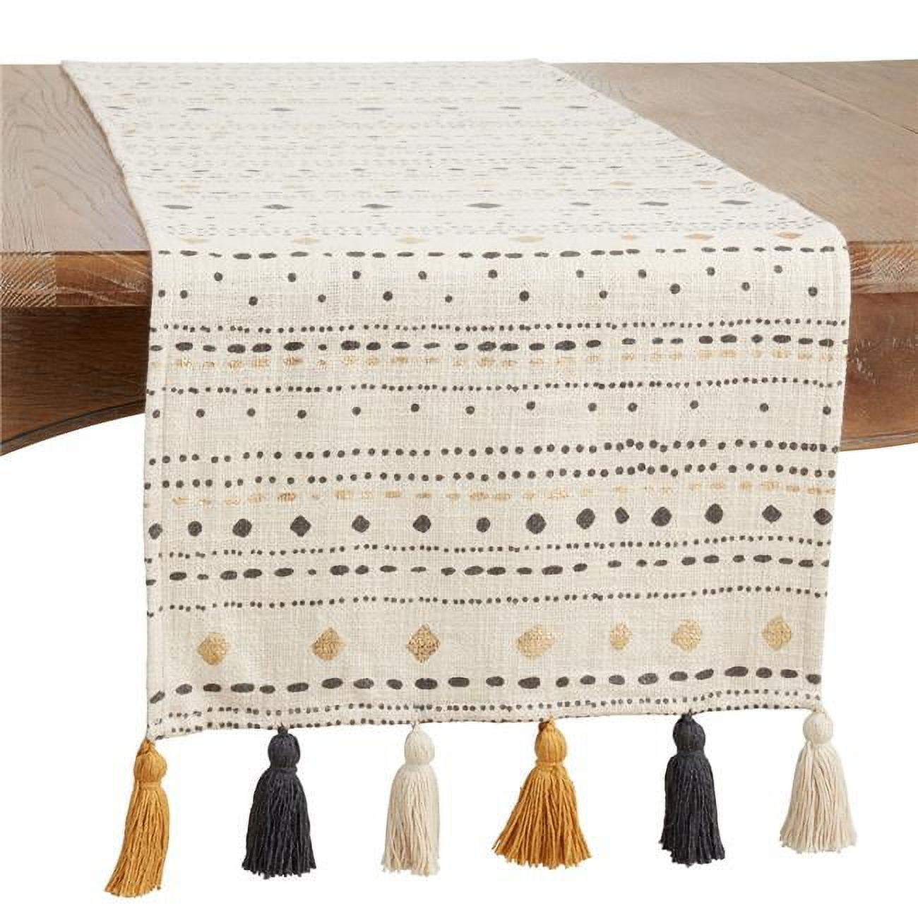 Multicolored Cotton Table Runner with Tassels and Geometric Design