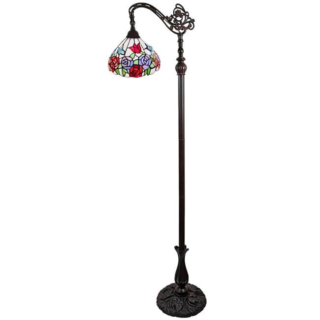 72 x 12 x 12 in. Brown Traditional Shaped Floor Lamp with White & Red Stained Glass Bowl Shade