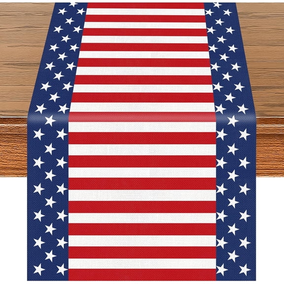 72 x 13 Inches American Flag Table Runner, Red White Blue Stars and Stripes Patriotic Runner for 4th of July, Memorial Day, Veterans Day, and Independence Day Tabletop Kitchen Decorations