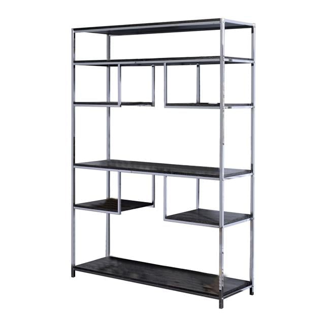 Louth 49" Geometric Dark Gray Wood Etagere Bookcase with Metal Frame