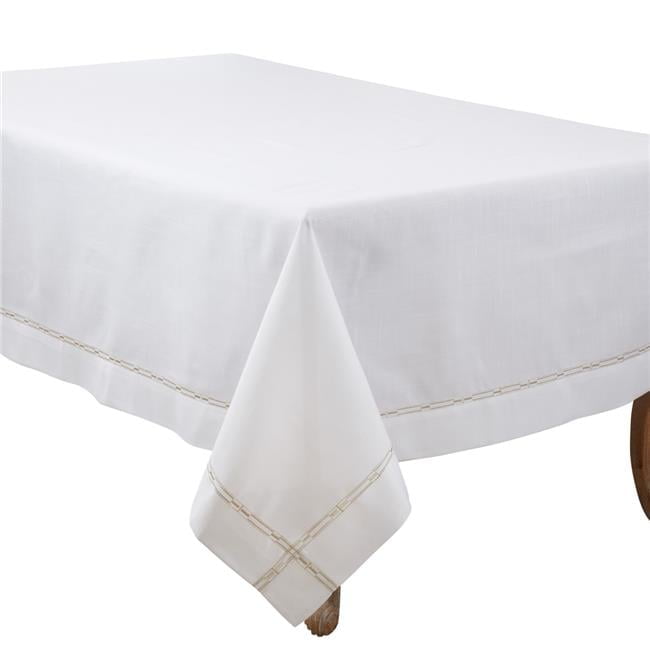 Elegant White Tablecloth with Gold Embroidered Border