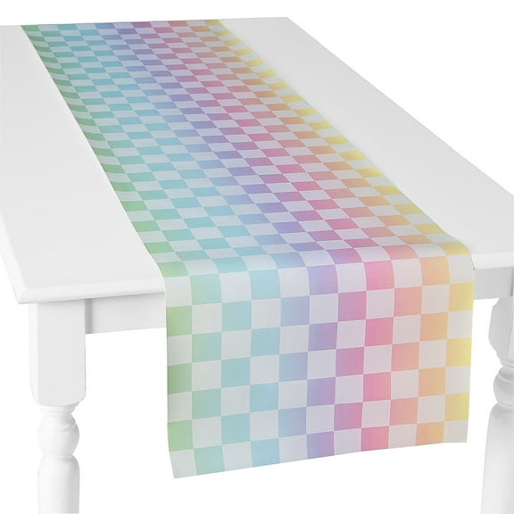 72" x 17" Pastel Checkered Reusable Plastic Table Runner