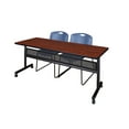 thumbnail image 1 of Regency Kobe 72 x 24 in. Flip-Top Privacy Nesting Table- Cherry, 2 Zeng Stack Chairs- Blue, 1 of 8