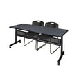 thumbnail image 1 of Romig Kobe 72 x 24 in. Flip-Top Privacy Nesting Table- Grey, 2 Zeng Stack Chairs- Black, 1 of 7