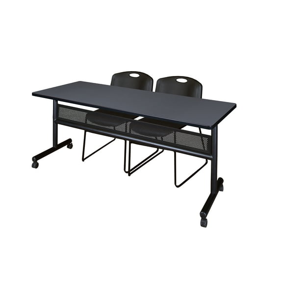 Romig Kobe 72 x 24 in. Flip-Top Privacy Nesting Table- Grey, 2 Zeng Stack Chairs- Black