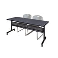 thumbnail image 1 of 72" x 24" Flip Top Mobile Training Table with Modesty Panel- Grey and 2 Zeng Stack Chairs- Grey, 1 of 8