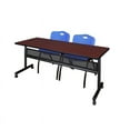 thumbnail image 1 of 72" x 24" Flip Top Mobile Training Table w/ Divider- Mahogany & 2 Stack Chairs, 1 of 8