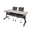 thumbnail image 1 of 72" x 24" Flip Top Mobile Training Table w/ Divider- Maple & 2  Nesting Chairs, 1 of 9