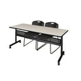 thumbnail image 1 of 72" x 24" Flip Top Mobile Training Table with Modesty Panel- Maple and 2 Zeng Stack Chairs- Black, 1 of 4