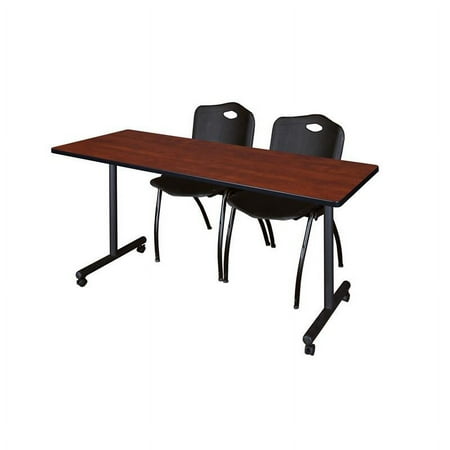 72" x 24" Kobe Mobile Training Table- Cherry & 2 'M' Stack Chairs- Black