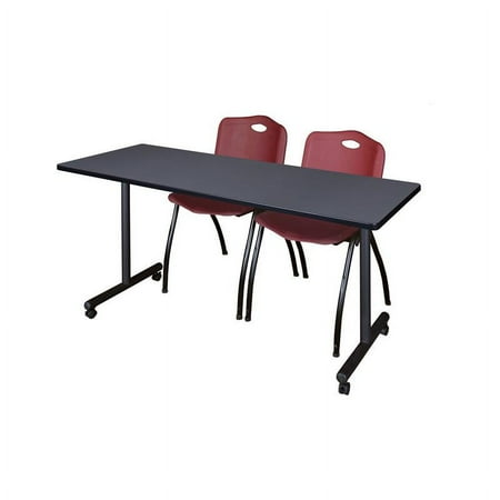 72" x 24" Kobe Mobile Training Table- Grey & 2 'M' Stack Chairs- Burgundy