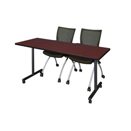 Regency 72" x 24" Kobe Mobile Training Table- Mahogany & 2 Apprentice Chairs- Black