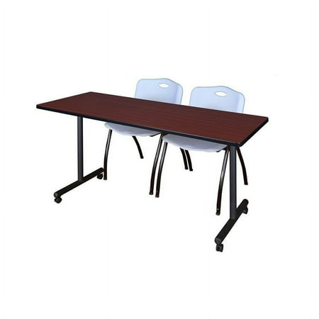72" x 24" Kobe Mobile Training Table- Mahogany & 2 'M' Stack Chairs- Grey