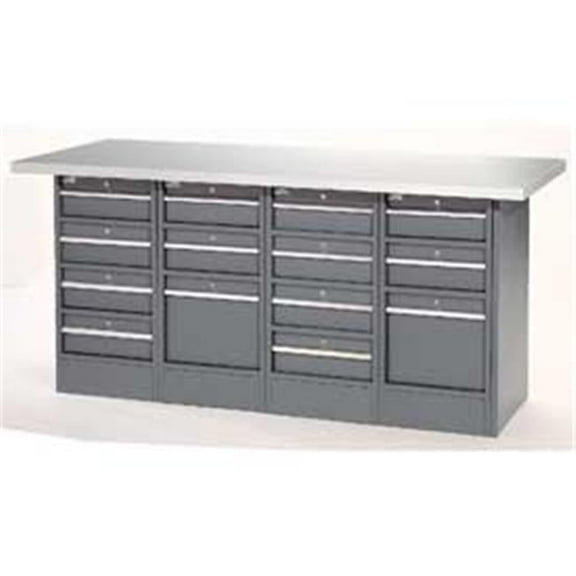 72 x 24 in. Gray Plastic Top 14 Drawer Workbench - Gray - 72 x 24 in.