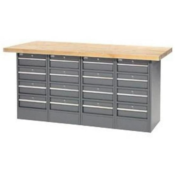 72 x 24 in. Maple Top 16 Drawer Workbench - Gray