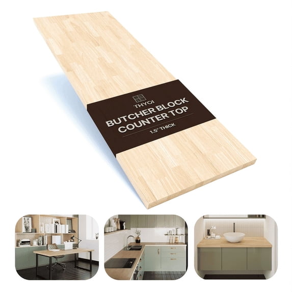 72 x 25 x 1.5 Inches Rubberwood Butcher Block Countertop Solid Wooden Table Top for Kitchen Countertops DIY Butcher Block Desks and Wood Table Tops Unfinished Surface for Customization