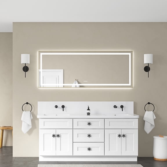 72 x 28 Inch LED Bathroom Mirror with Front and Backlight, Wall Mounted Vanity Mirror with Aluminum Frame, Anti-Fog,