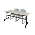 thumbnail image 1 of Regency Kobe 72 x 30 in. Flip-Top Training Nesting Table- Maple, 2 Zeng Stack Chairs- Grey, 1 of 7