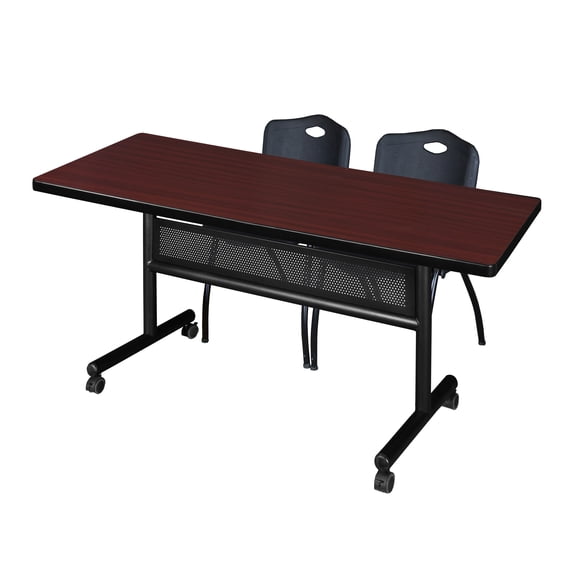 Regency Kobe 72 x 30 in. Flip-Top Privacy Nesting Table- Mahogany, 2 M Stack Chairs- Black