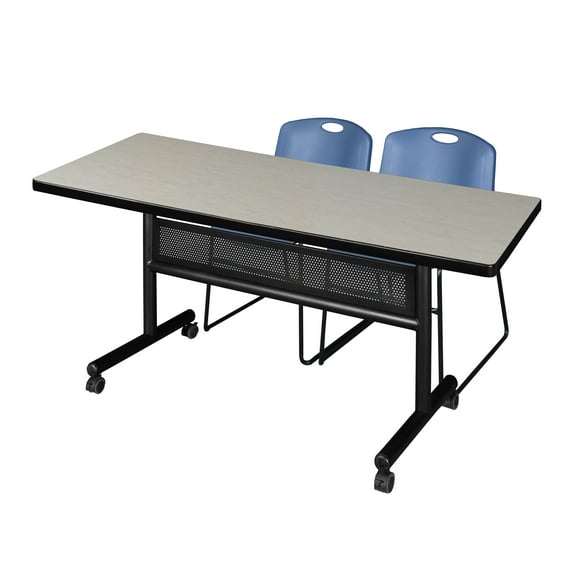 Romig Kobe 72 x 30 in. Flip-Top Privacy Nesting Table- Maple, 2 Zeng Stack Chairs- Blue