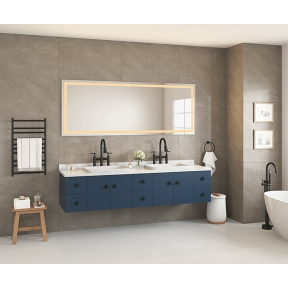 72 x 30 Inch LED Bathroom Mirror with Front and Backlight, Wall Mounted Vanity Mirror, Anti-Fog, Memory, 3 Colors, Stepless Dimmable