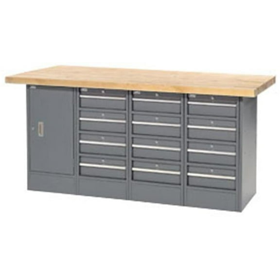 72 x 30 in. Maple Top 12 Drawer& 1 Cabinet Workbench - Gray
