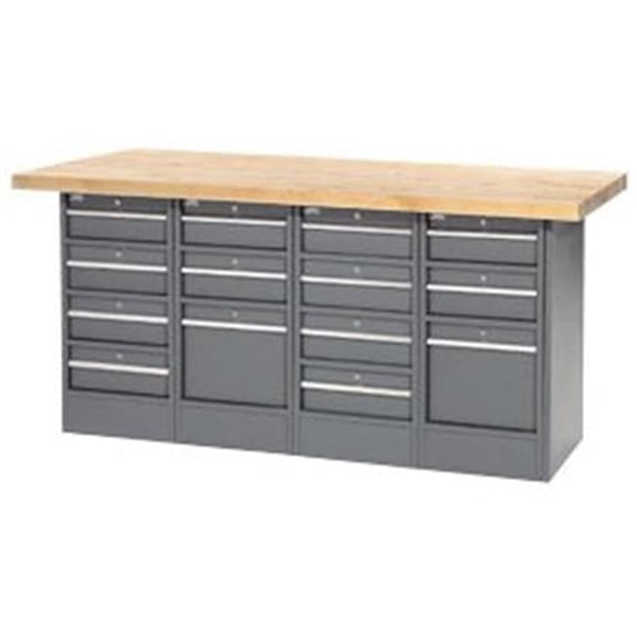 72 x 30 in. Maple Top 14 Drawer Workbench - Gray