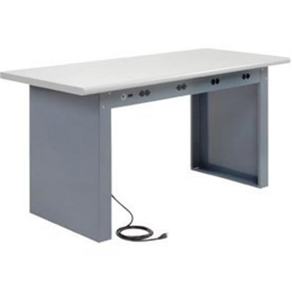 72 x 30 in. Panel Leg Workbench with Power Apron and Plastic Laminate Safety Edge Top - Light Gray