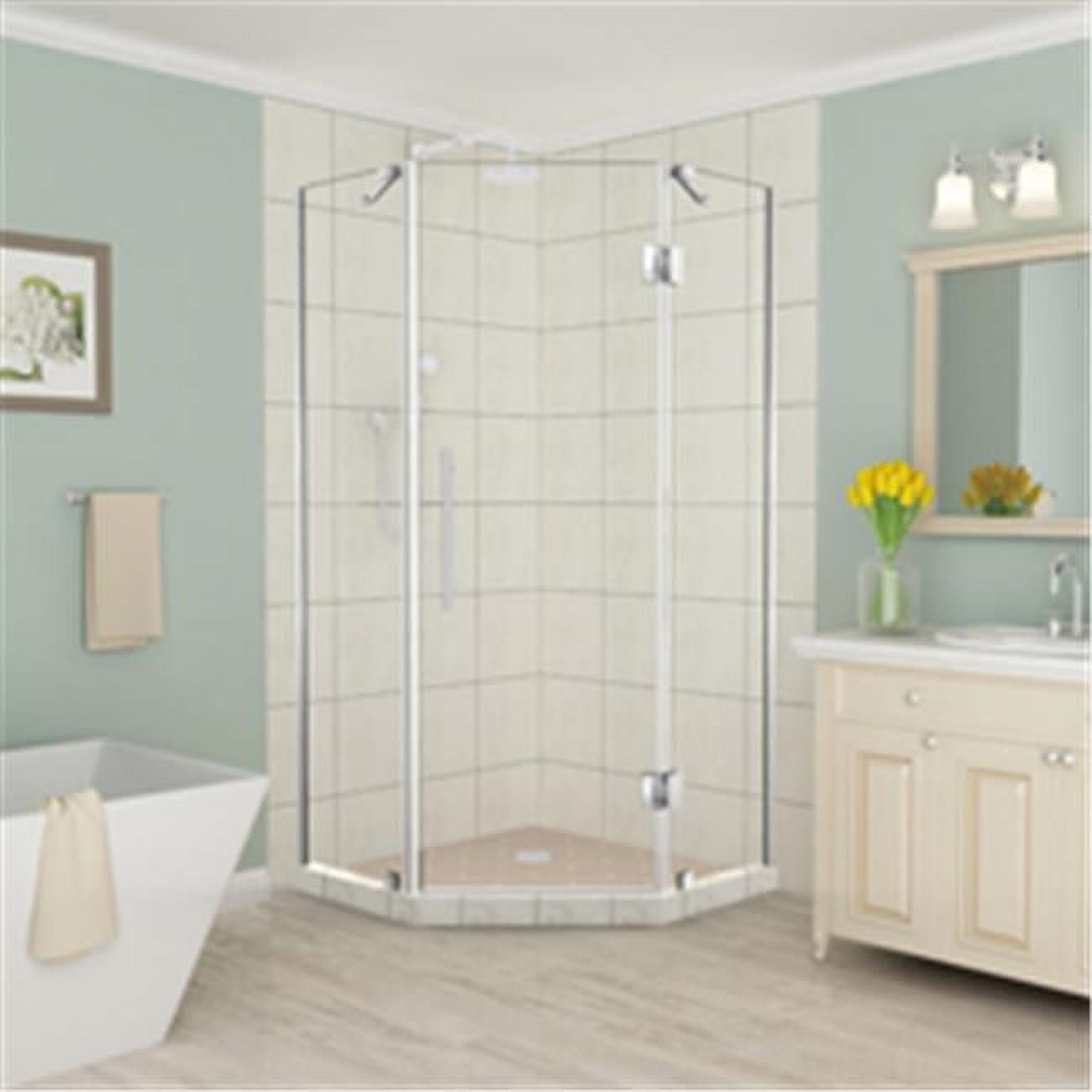 Merrick 34" x 72" Frameless Neo-Angle Hinged Shower Enclosure in Stainless Steel