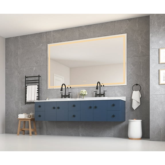 72 x 36 Inch LED Bathroom Mirror with Front and Backlight, Wall Mounted Vanity Mirror, Anti-Fog, Memory, 3 Colors, Stepless Dimmable