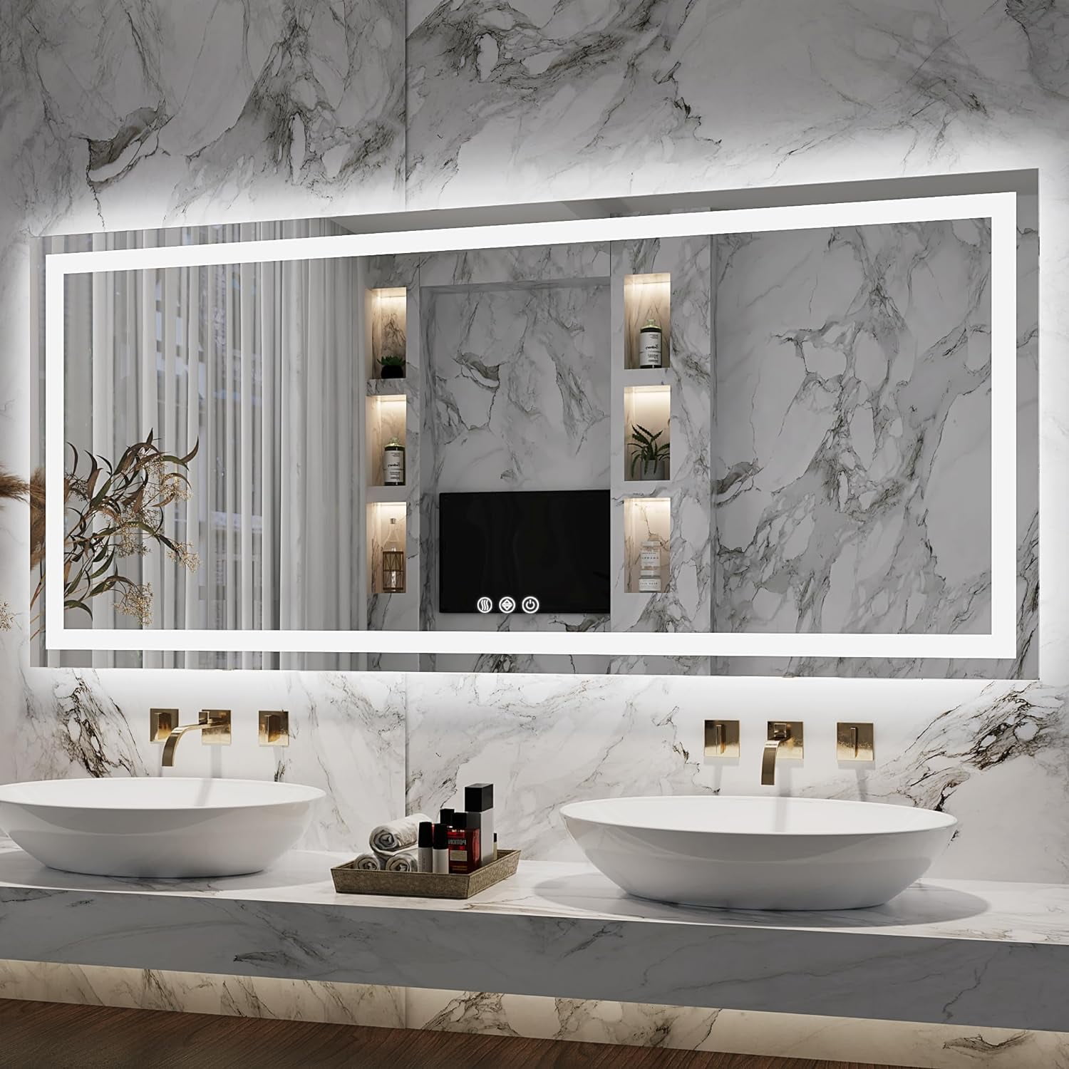 72"x 36" LED Bathroom Mirror with Lights, Backlit + Front Lit, Anti-Fog ...