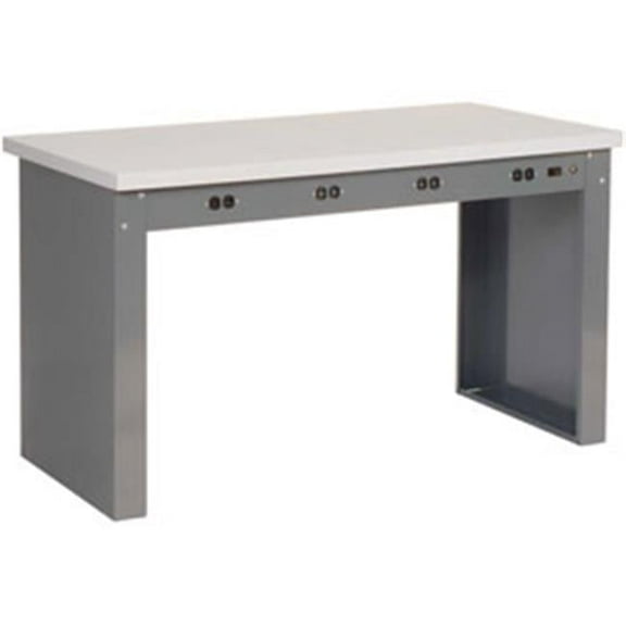72 x 36 in. Panel Leg Workbench with Power Apron & ESD Square Edge Top - White - 72 x 36 in.