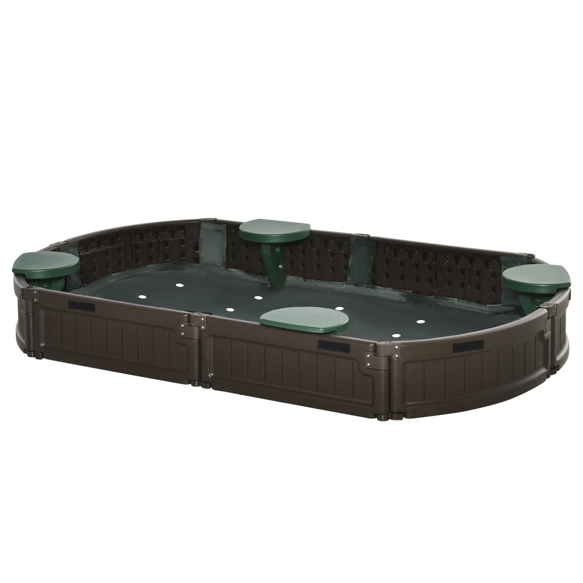 72" x 41.25" Oval Kids Outdoor Sandbox with Cover, 4-Seat HDPE Sand Pit, Easy Assembly Backyard Play Station, Brown