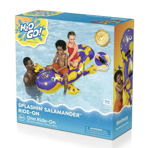 72 x 47 Inch H2O Go! Splashing Salamander 2 Person Ride-On Swimming Pool Float with Heavy Duty Handles - Up to 132 Lbs