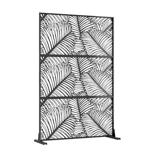 72" x 47" Metal Privacy Screen for Outdoor, Freestanding Garden Divider Panel with Laser Cut Tropical Leaf Design, Weatherproof Fence for Patio, Deck, Backyard - Foliage Pattern