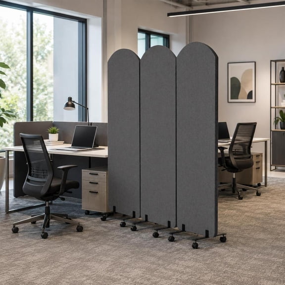72" x 66" Soundproof Room Divider, Mobile Acoustic Partition Wall with Wheels for Noise Reduction, Temporary Privacy Screen for Office School Library Classroom, Dark Gray