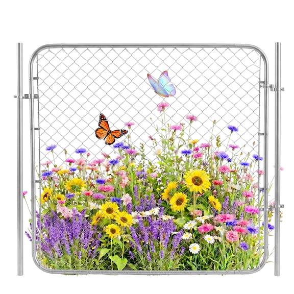 72 x 70 in Chain Link Fence Gate, Adjustable Galvanized Steel Garden & Farm Gate with Frame, for Backyard, Pet Enclosure, Garden Fencing, DIY Installation
