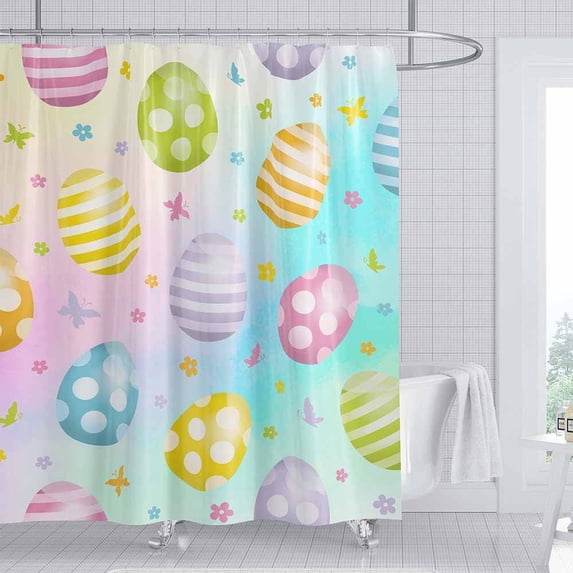 72" x 72" Easter Eggs Shower Curtain Butterfly Spring Colorful Watercolor Pastel Home Bathtubs Bathroom Curtains Decoration Set with 12 Hooks