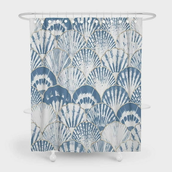 72" x 72" Nautical Coastal Shower Curtain Seashell Coral Beach Bathroom Set Ocean Themed Underwater Marine Decoration Decor with 12 Hooks