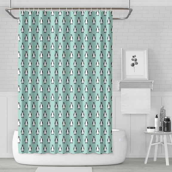72" x 72" Penguin Shower Curtain - Cute Emperor Penguin & Snowflake Winter Animal Print Waterproof Bathroom Drape with Metal Grommets & Hooks