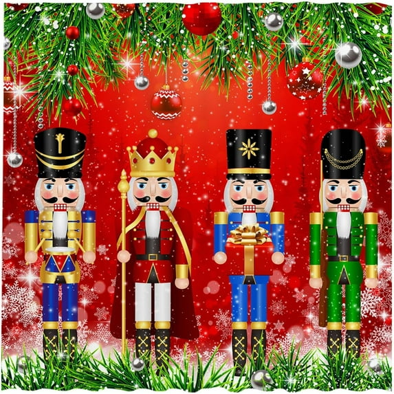 72" x 72" Red Christmas Nutcracker Shower Curtain for Bathroom Set Merry Xmas Winter Soldier Model Holiday Present Home Bath Bathtub Decoration Durable Fabric Machine Washable